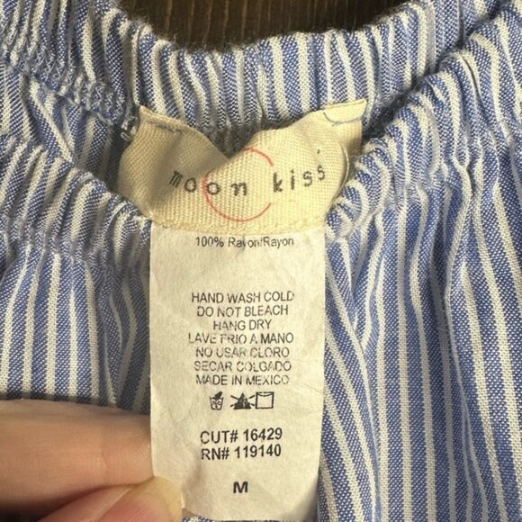 Moon Kiss•Size Med•off shoulder• Blue &White• vertical striped• blouse•EUC - Picture 2 of 3